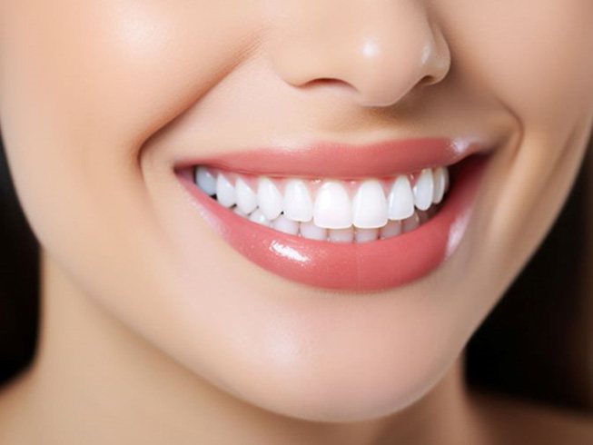 Close-up of woman’s smile with perfect teeth