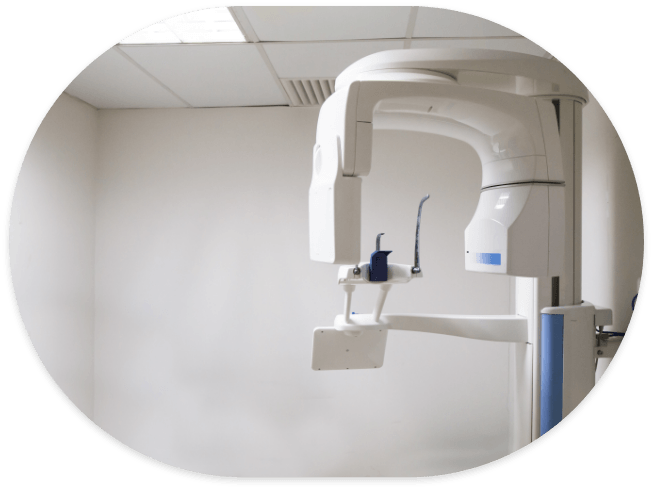 C T cone beam scanner against wall of dental office